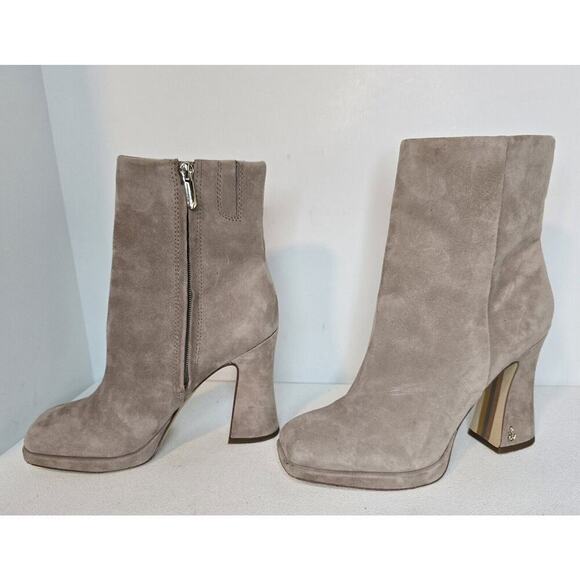 SAM EDELMAN JAYE PLATFORM ANKLE BOOTS HEELS TAUPE SUEDE WOMEN'S SZ 7. 5 B - Picture 5 of 11